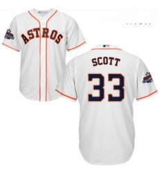 Mens Majestic Houston Astros 33 Mike Scott Replica White Home 2017 World Series Champions Cool Base MLB Jersey