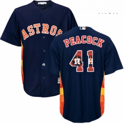 Mens Majestic Houston Astros 41 Brad Peacock Authentic Navy Blue Team Logo Fashion Cool Base MLB Jersey 