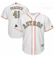 Mens Majestic Houston Astros 41 Brad Peacock Replica White 2018 Gold Program Cool Base MLB Jersey 