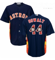 Mens Majestic Houston Astros 44 Roy Oswalt Authentic Navy Blue Team Logo Fashion Cool Base MLB Jersey