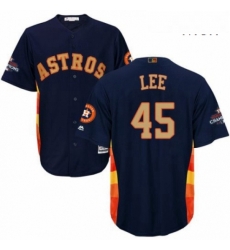 Mens Majestic Houston Astros 45 Carlos Lee Replica Navy Blue Alternate 2018 Gold Program Cool Base MLB Jersey