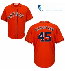 Mens Majestic Houston Astros 45 Carlos Lee Replica Orange Alternate Cool Base MLB Jersey