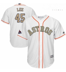Mens Majestic Houston Astros 45 Carlos Lee Replica White 2018 Gold Program Cool Base MLB Jersey