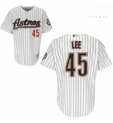 Mens Majestic Houston Astros 45 Carlos Lee Replica White Strip MLB Jersey