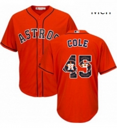 Mens Majestic Houston Astros 45 Gerrit Cole Authentic Orange Team Logo Fashion Cool Base MLB Jersey 