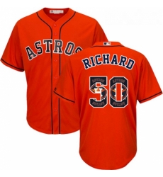 Mens Majestic Houston Astros 50 JR Richard Authentic Orange Team Logo Fashion Cool Base MLB Jersey