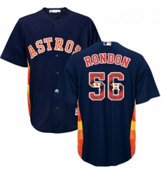 Mens Majestic Houston Astros 56 Hector Rondon Authentic Navy Blue Team Logo Fashion Cool Base MLB Jersey 