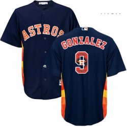 Mens Majestic Houston Astros 9 Marwin Gonzalez Authentic Navy Blue Team Logo Fashion Cool Base MLB Jersey 