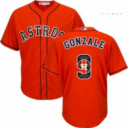 Mens Majestic Houston Astros 9 Marwin Gonzalez Authentic Orange Team Logo Fashion Cool Base MLB Jersey 