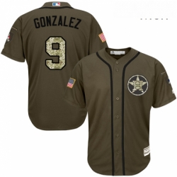 Mens Majestic Houston Astros 9 Marwin Gonzalez Replica Green Salute to Service MLB Jersey 