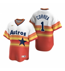 Mens Nike Houston Astros 1 Carlos Correa White Orange Cooperstown Collection Home Stitched Baseball Jerse