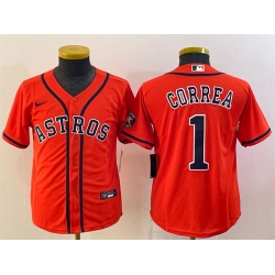 Women Houston Astros 1 Carlos Correa Orange Cool Base Stitched Jersey