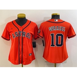 Women Houston Astros 10 Yuli Gurriel Orange With Patch Cool Base Stitched Baseball Jersey 1