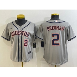 Women Houston Astros 2 Alex Bregman Gray Cool Base Stitched Baseball Jersey