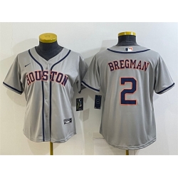 Women Houston Astros 2 Alex Bregman Gray Cool Base Stitched Baseball Jerseys