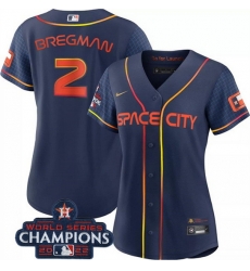 Women Houston Astros 2 Alex Bregman Navy 2022 World Series Champions City Connect Stitched Baseball Jersey
