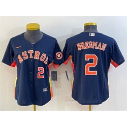 Women Houston Astros 2 Alex Bregman Navy With Patch Cool Base Stitched Baseball Jersey