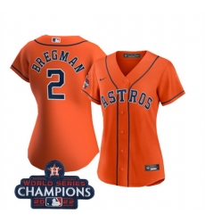 Women Houston Astros 2 Alex Bregman Orange 2022 World Series Champions Cool Base Stitched Baseball Jersey
