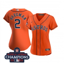 Women Houston Astros 2 Alex Bregman Orange 2022 World Series Champions Cool Base Stitched Baseball Jersey