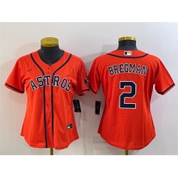 Women Houston Astros 2 Alex Bregman Orange With Patch Cool Base Stitched Baseball Jerseys