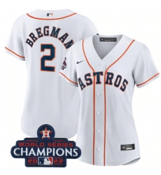 Women Houston Astros 2 Alex Bregman White 2022 World Series Champions Cool Base Stitched Baseball Jersey
