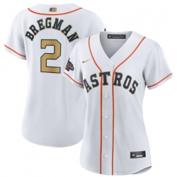 Women Houston Astros 2 Alex Bregman White 2023 Gold Collection With World Serise Champions Patch Stitched Jersey