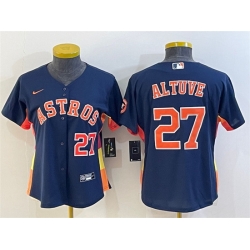 Women Houston Astros 27 Jose Altuve Navy With Patch Cool Base Stitched Baseball Jersey 1