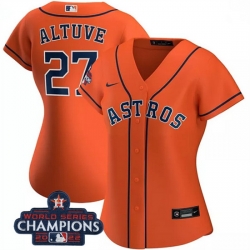 Women Houston Astros 27 Jose Altuve Orange 2022 World Series Champions Cool Base Stitched Baseball Jersey
