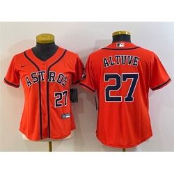 Women Houston Astros 27 Jose Altuve Orange With Patch Cool Base Stitched Baseball Jersey 1