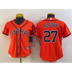 Women Houston Astros 27 Jose Altuve Orange With Patch Cool Base Stitched Baseball Jersey