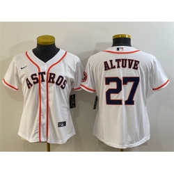 Women Houston Astros 27 Jose Altuve White With Patch Cool Base Stitched Baseball Jersey 1