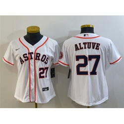 Women Houston Astros 27 Jose Altuve White With Patch Cool Base Stitched Baseball Jersey