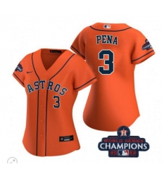 Women Houston Astros 3 Jeremy Pe F1a Orange 2022 World Series Champions With No  In Front Stitched Baseball Jersey