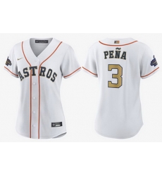 Women Houston Astros 3 Jeremy Pe F1a White 2023 Gold Collection With World Serise Champions Patch Stitched Jersey