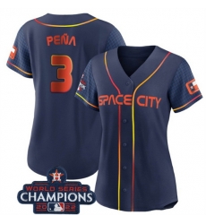 Women Houston Astros 3 Jeremy Pena Navy 2022 World Series Champions City Connect Stitched Baseball Jersey