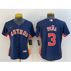 Women Houston Astros 3 Jeremy Pena Navy With Patch Cool Base Stitched Baseball Jersey 1