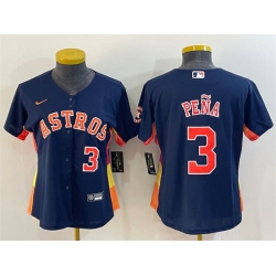 Women Houston Astros 3 Jeremy Pena Navy With Patch Cool Base Stitched Baseball Jersey