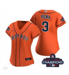 Women Houston Astros 3 Jeremy Pena Orange 2022 World Series Champions Stitched Baseball Jersey