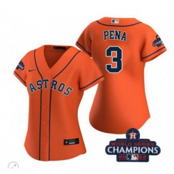 Women Houston Astros 3 Jeremy Pena Orange 2022 World Series Champions Stitched Baseball Jersey