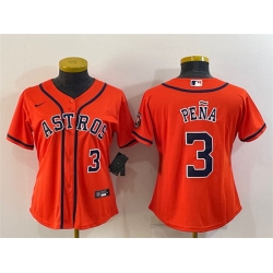 Women Houston Astros 3 Jeremy Pena Orange With Patch Cool Base Stitched Baseball Jersey 1