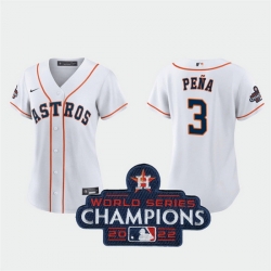 Women Houston Astros 3 Jeremy Pena White 2022 World Series Champions Stitched Baseball Jersey