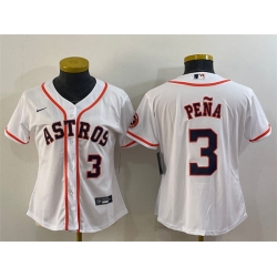 Women Houston Astros 3 Jeremy Pena White With Patch Cool Base Stitched Baseball Jersey 1