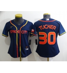 Women Houston Astros 30 Kyle Tucker 2022 Navy City Connect Stitched Jersey