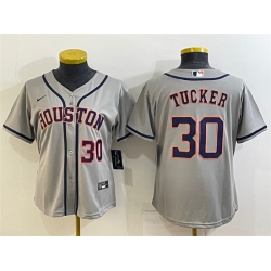Women Houston Astros 30 Kyle Tucker Gray Cool Base Stitched Baseball Jersey