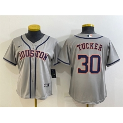 Women Houston Astros 30 Kyle Tucker Gray Cool Base Stitched Baseball Jerseys