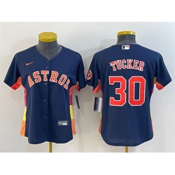 Women Houston Astros 30 Kyle Tucker Navy With Patch Cool Base Stitched Baseball Jersey