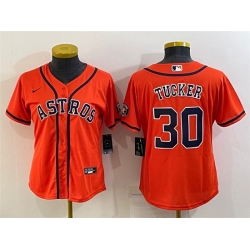 Women Houston Astros 30 Kyle Tucker Orange With Patch Cool Base Stitched Baseball Jersey