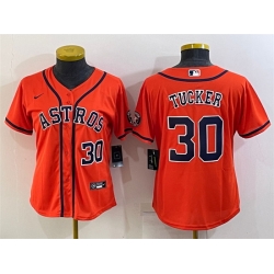 Women Houston Astros 30 Kyle Tucker Orange With Patch Cool Base Stitched Baseball Jerseys