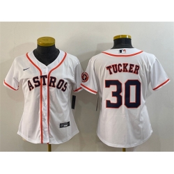 Women Houston Astros 30 Kyle Tucker White With Patch Cool Base Stitched Baseball Jersey