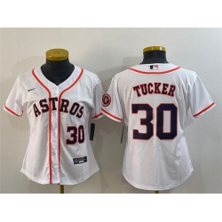 Women Houston Astros 30 Kyle Tucker White With Patch Cool Base Stitched Baseball Jerseys